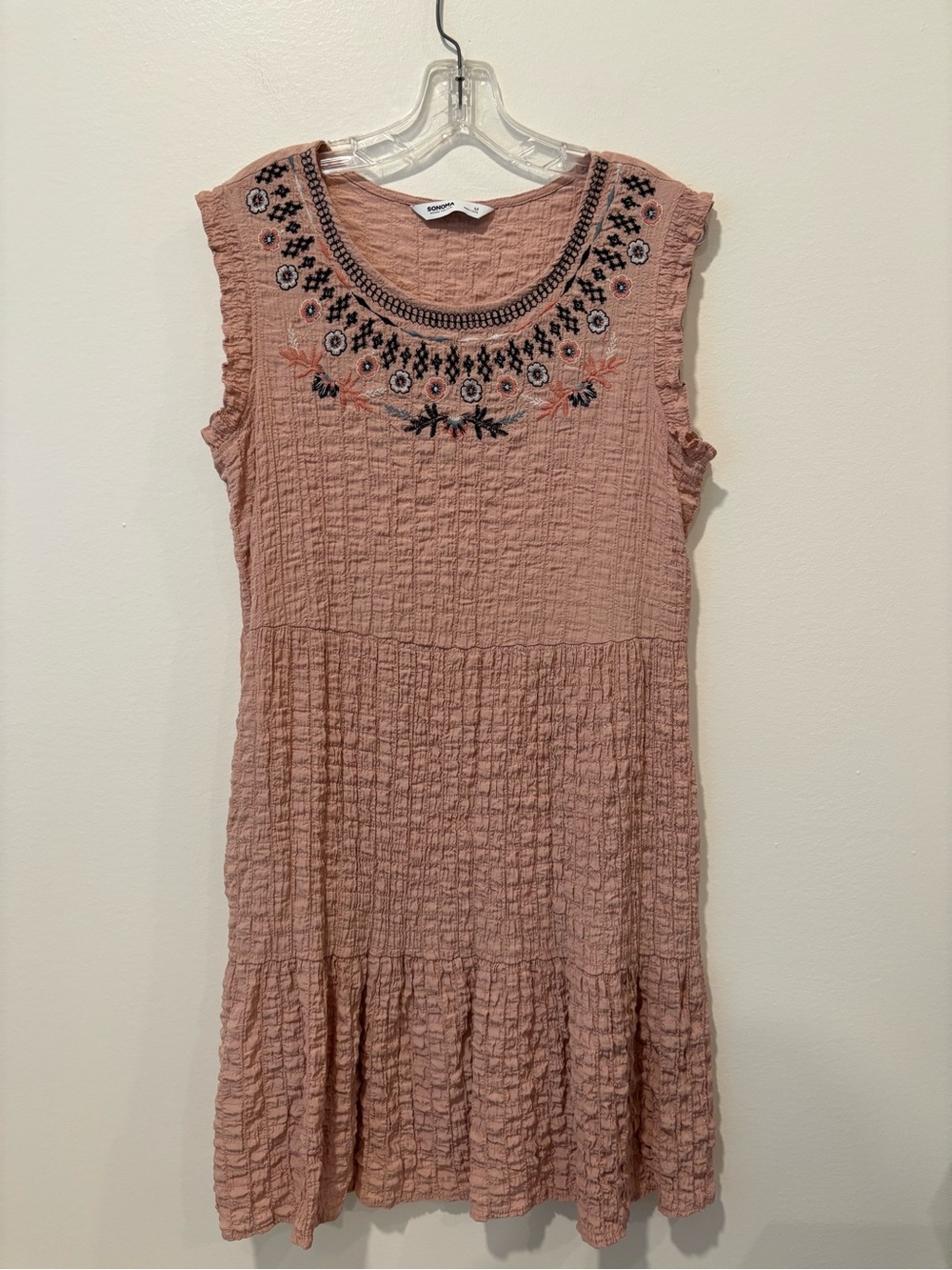 Sleeveless Embroidered Mauve Pink Crinkle Dress
